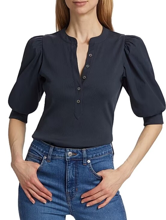 Veronica Beard Tops - Veronica Beard Navy Blue Coralee Ribbed Crewneck Top Size Small
